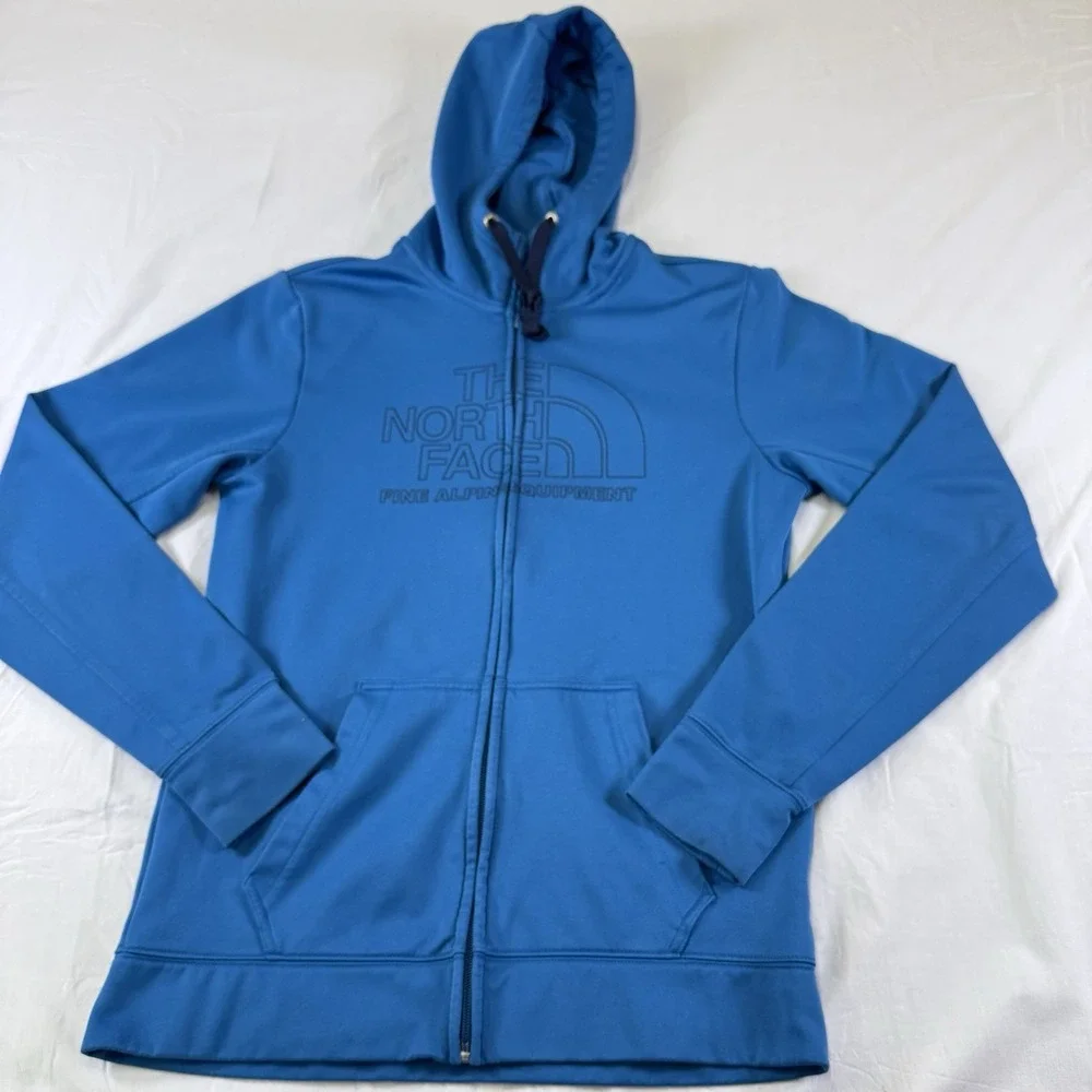 The North Face Knit Sweater Fleece Full Zip Logo Hoodie Men's Small‎ Aqua Blue